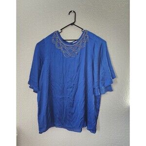 Silhouette women Plus size 3X royalBlue chain bedazzled blouse top 100%Polyester